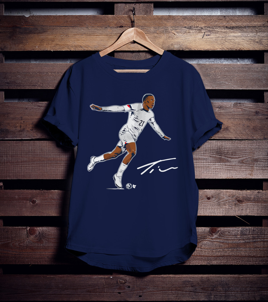 Timothy Weah Signature Soccer Art With Player 21 And Tim Autograph T-Shirt