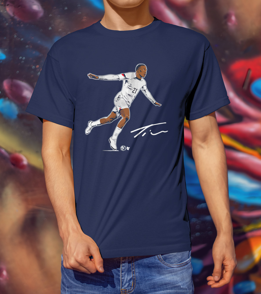 Timothy Weah Signature Soccer Art With Player 21 And Tim Autograph T-Shirt