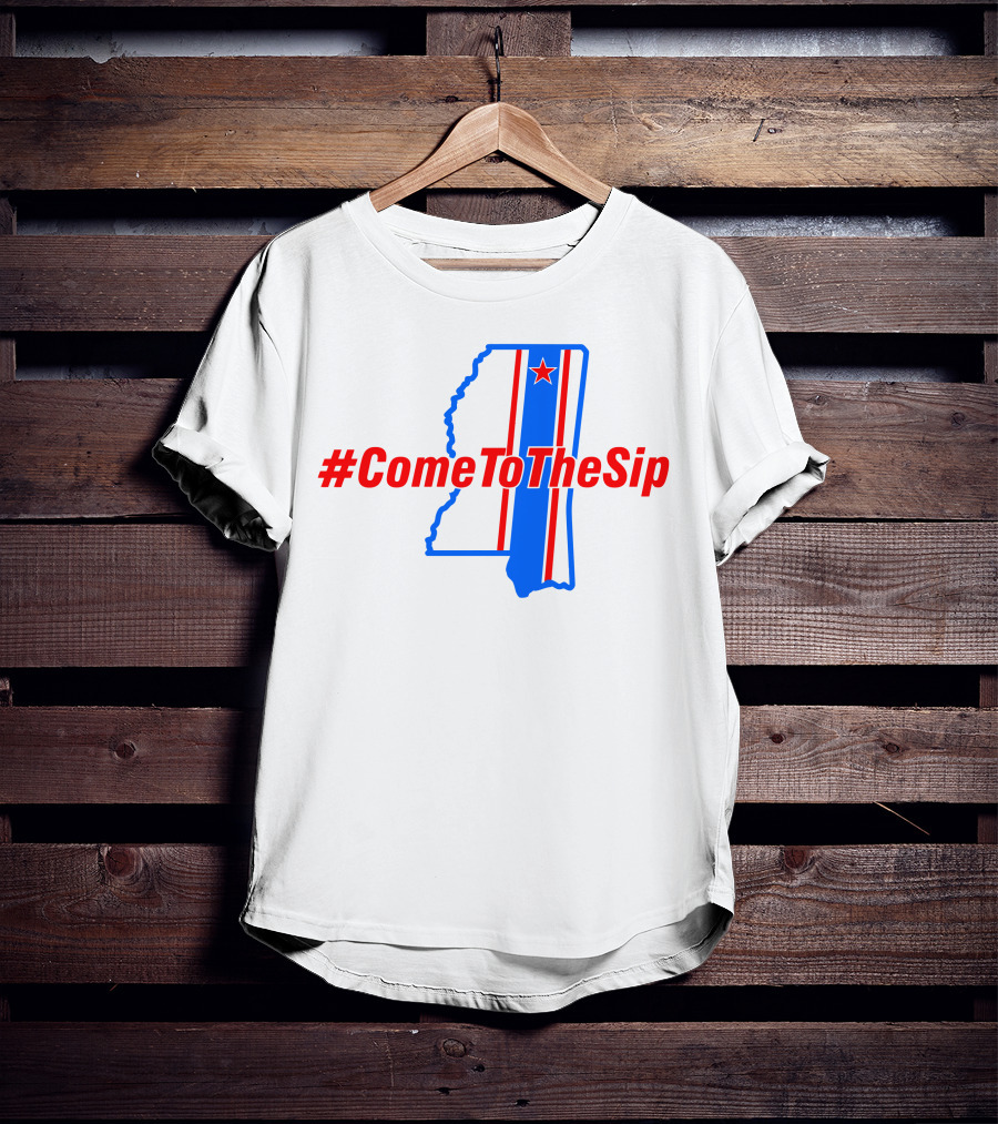 ComeToTheSip Mississippi Map Blue Red Star T-Shirt