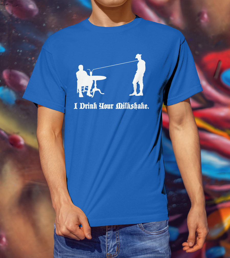 I Drink Your Milkshake Vintage Silhouette Blue T-Shirt
