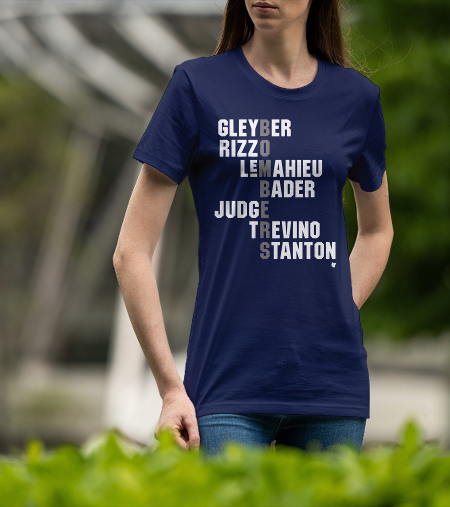 Yankees Bombers Player Names Gleyber Rizzo Judge LeMahieu Bader Trevino Stanton T-Shirt