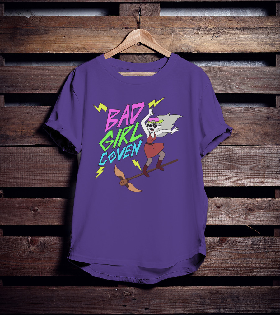 Bad Girl Coven Witch On Broomstick With Lightning Bolts T-Shirt