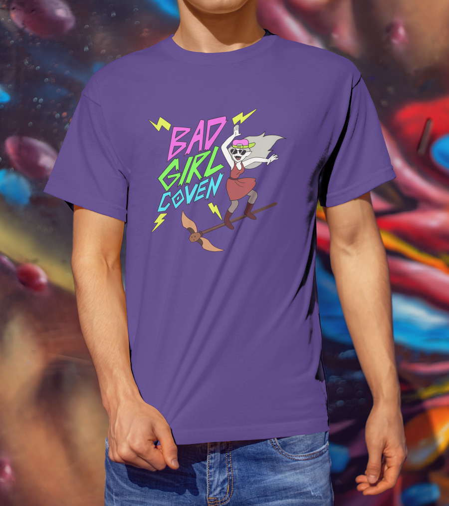 Bad Girl Coven Witch On Broomstick With Lightning Bolts T-Shirt