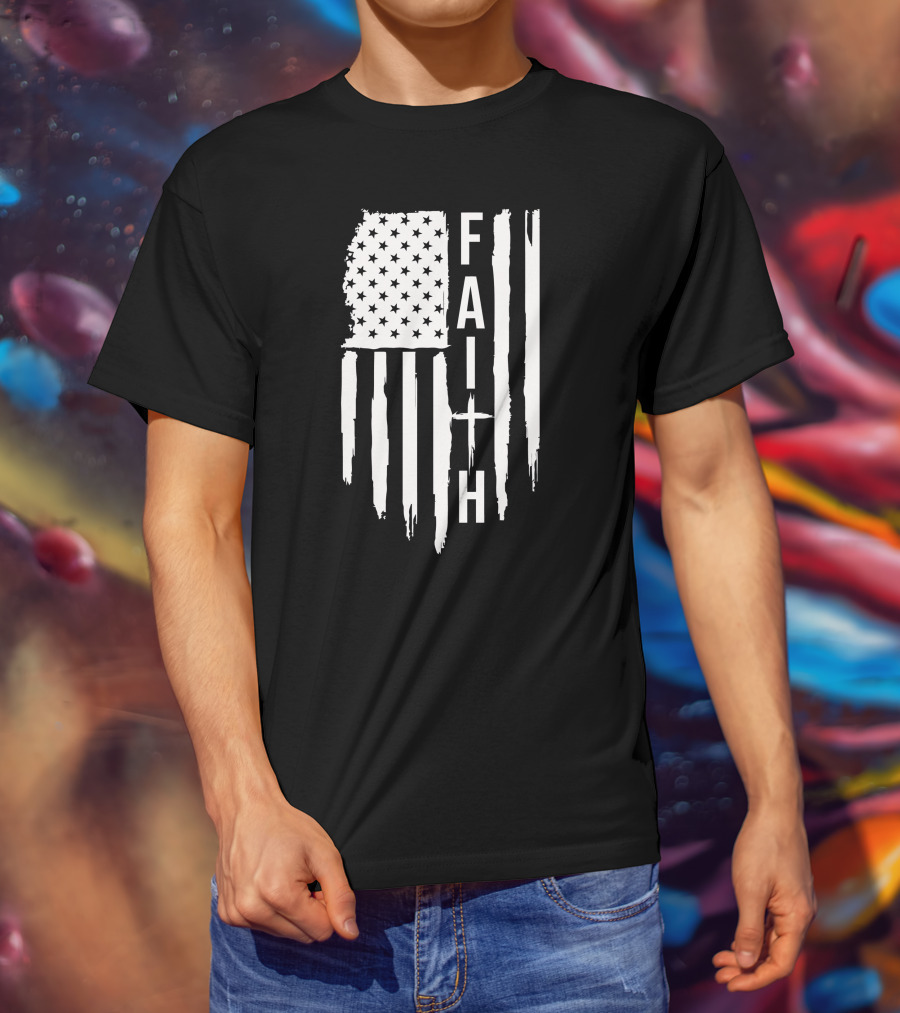 American Flag Faith Cross Stars Stripes T-Shirt