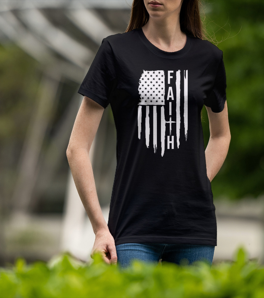 American Flag Faith Cross Stars Stripes T-Shirt