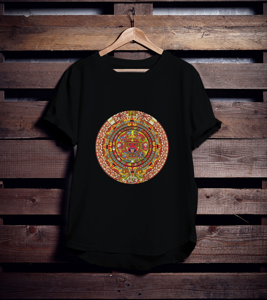 Colorful Maya Aztec Calendar Circle T-Shirt