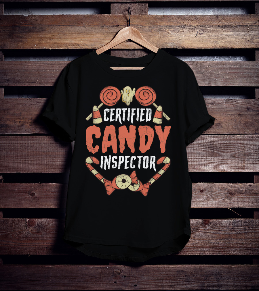 Certified Candy Inspector Halloween Lollipops And Candy Canes T-Shirt