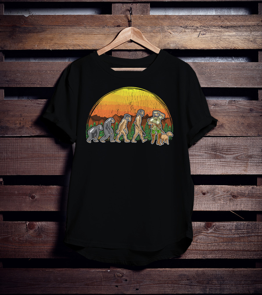 Duck Hunter Goose Grouse Hunting Evolution Sunset Silhouette With Dog T-Shirt