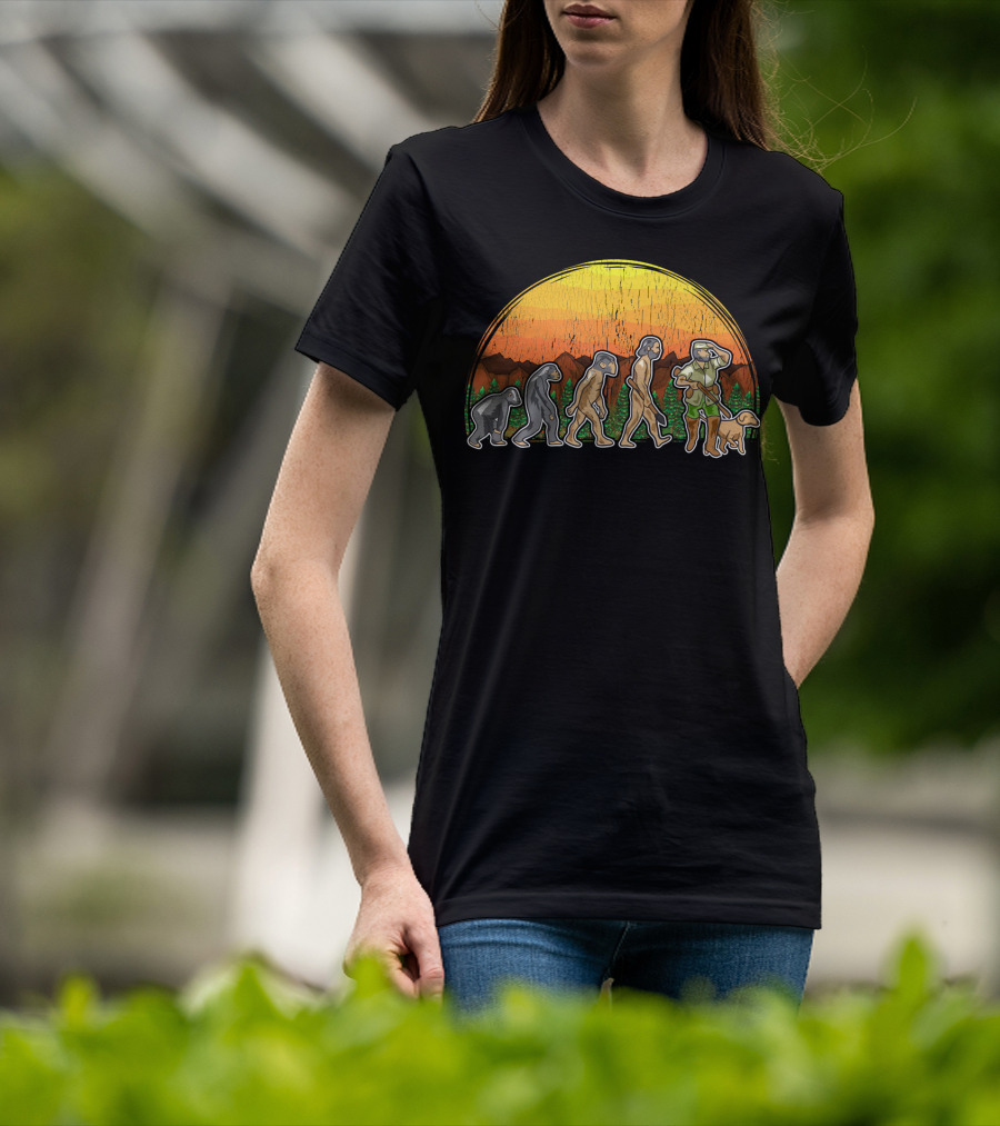 Duck Hunter Goose Grouse Hunting Evolution Sunset Silhouette With Dog T-Shirt