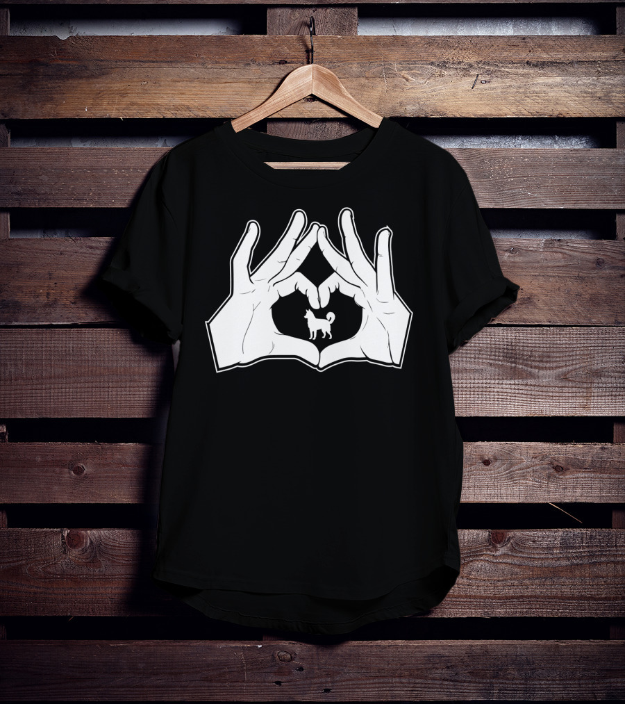 Alaskan Clover Kai Hands Heart Sign Dog Inside Hand Heart Gesture T-Shirt