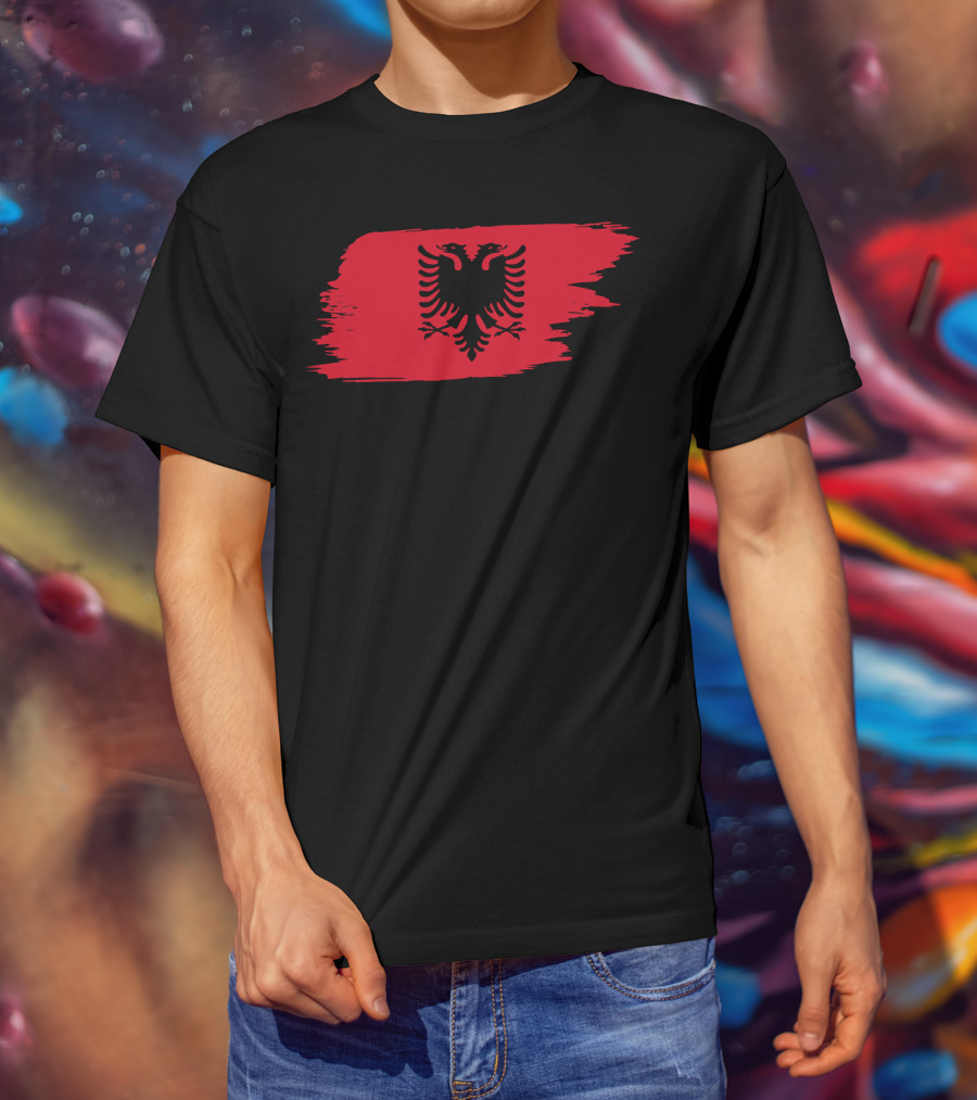 Albania Flag Red Brushstroke Double-Headed Eagle T-Shirt
