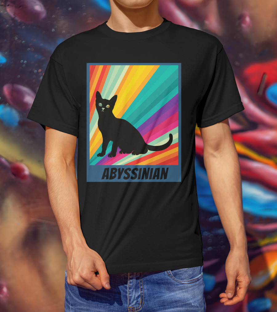 Abyssinian Cat Retro Rainbow T-Shirt