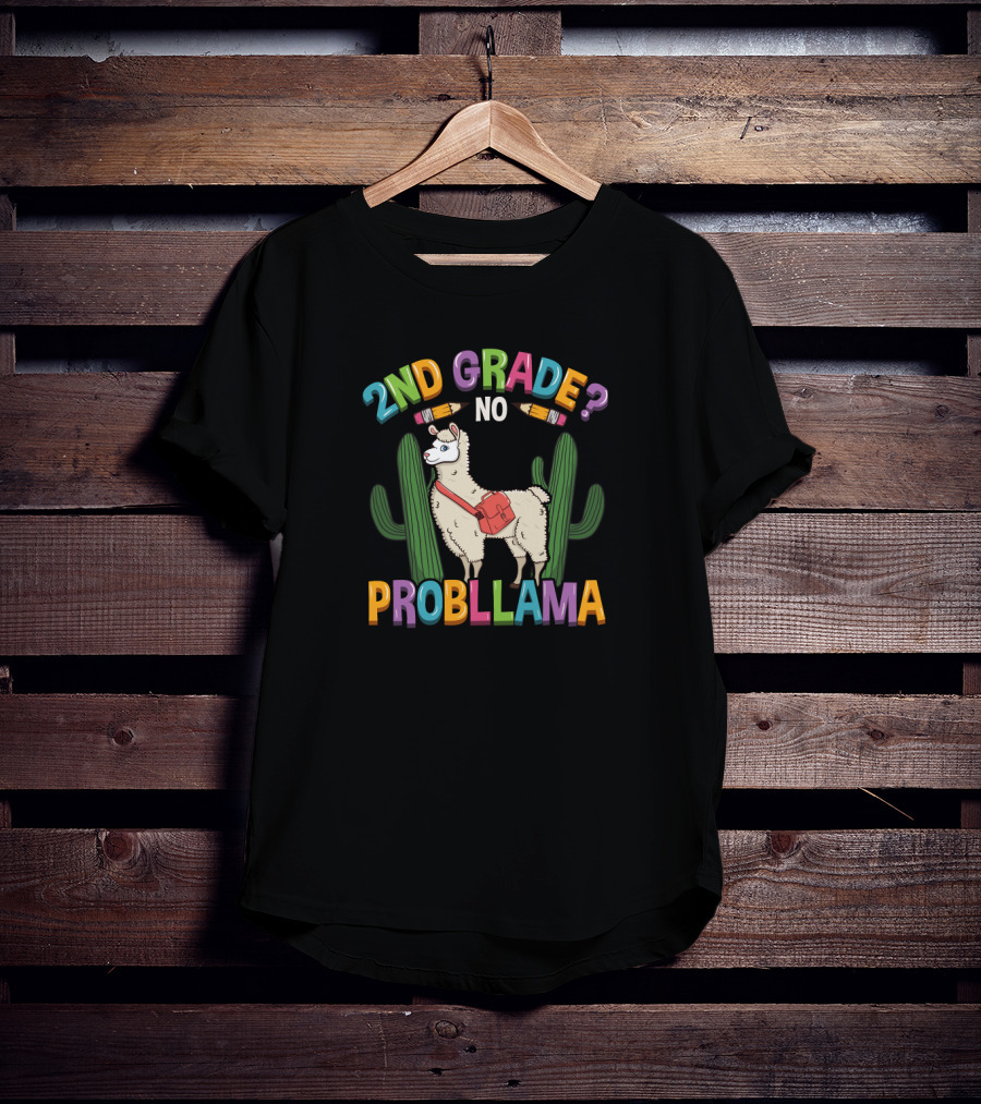 2nd Grade No Probllama Llama With Cactus And Pencils Graduation T-Shirt