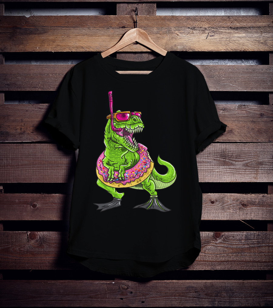 Dinosaur Snorkeling Donut Float Summer Pool Party T-Shirt