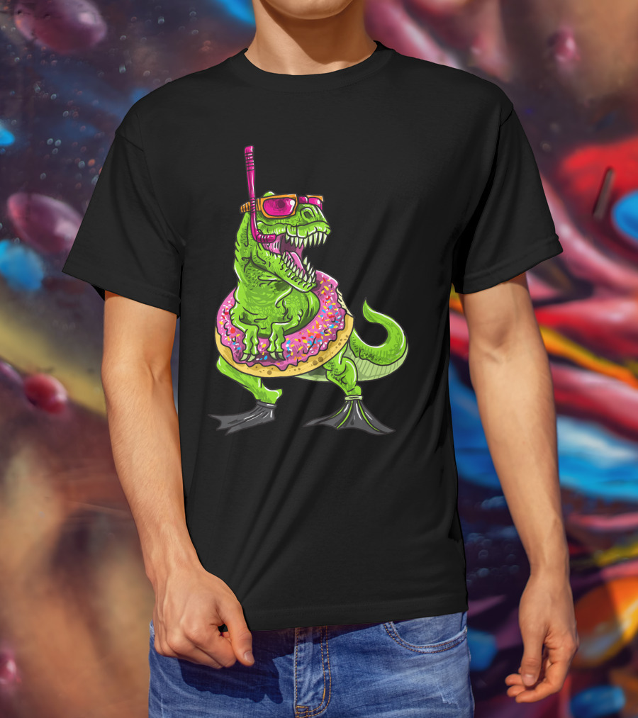 Dinosaur Snorkeling Donut Float Summer Pool Party T-Shirt