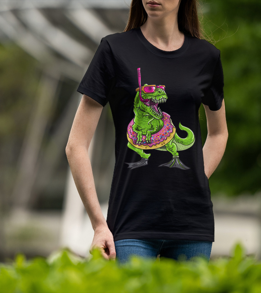 Dinosaur Snorkeling Donut Float Summer Pool Party T-Shirt