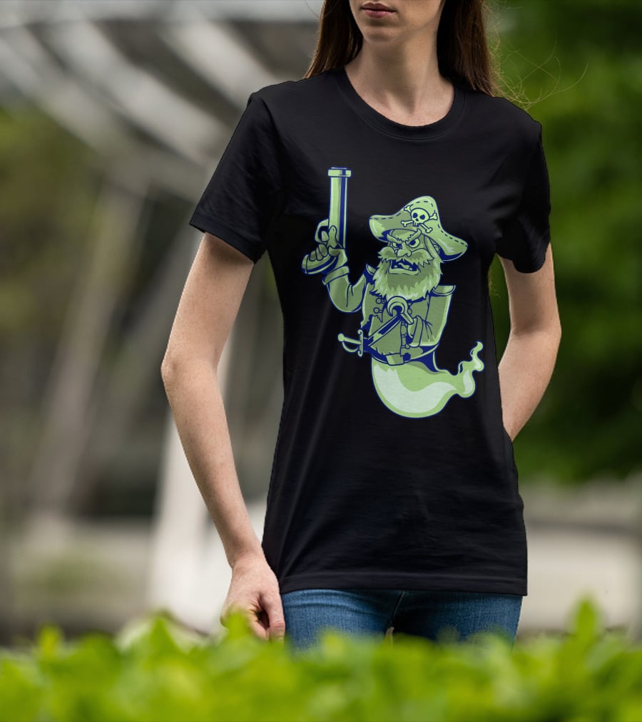 Ghost Pirate Jolly Roger Skull With Sword And Gun Spooky Specter T-Shirt