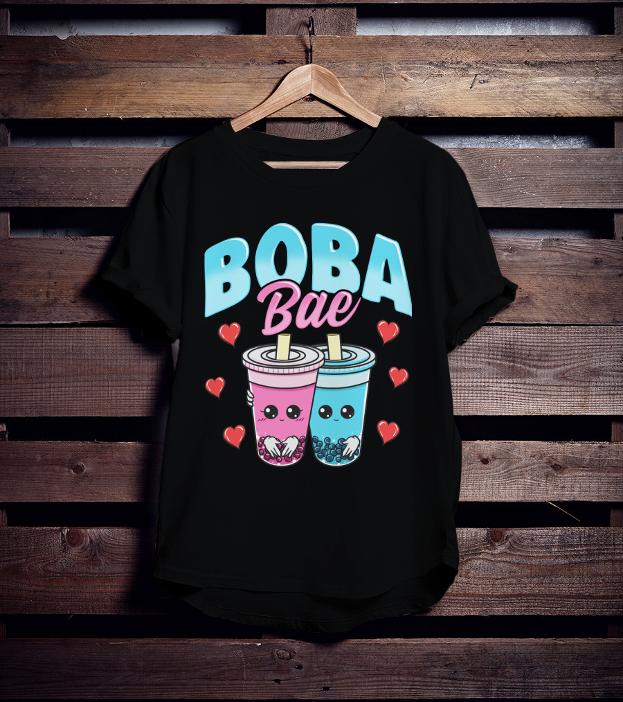 Kawaii Boba Bae Cute Bubble Tea Characters With Hearts T-Shirt