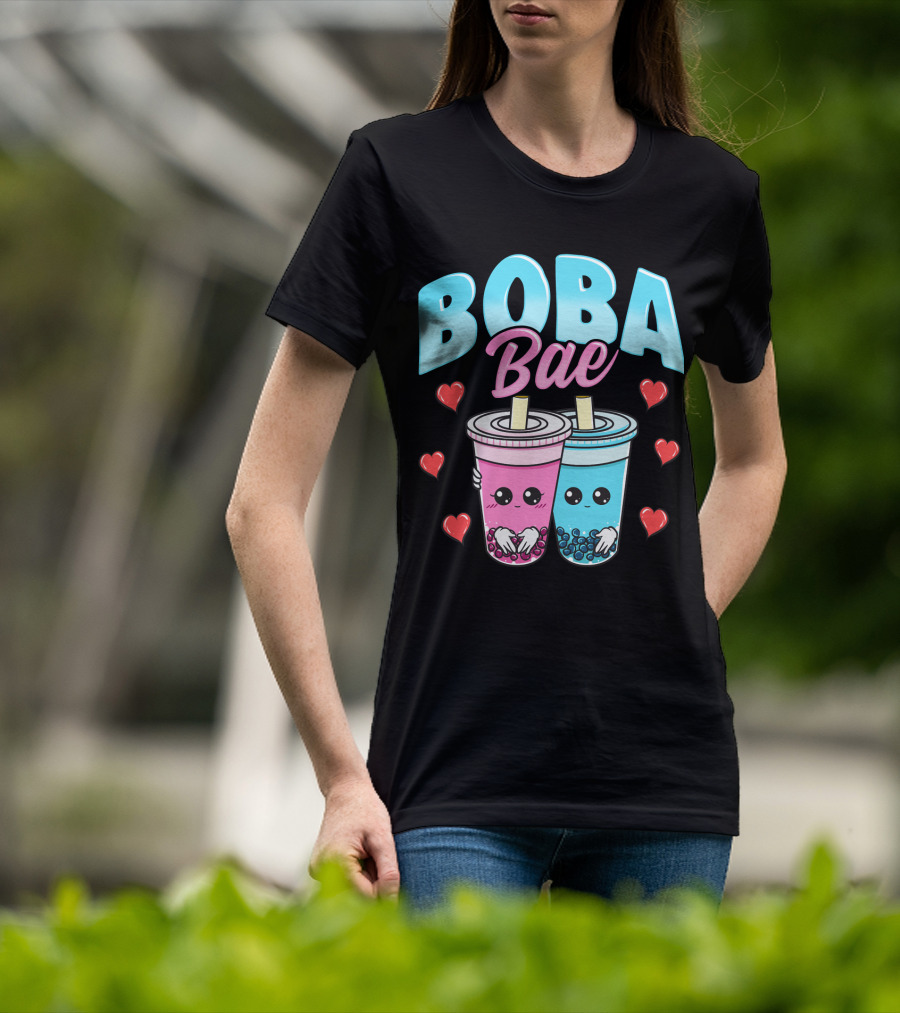 Kawaii Boba Bae Cute Bubble Tea Characters With Hearts T-Shirt