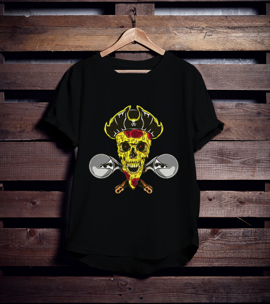 Pirate Skull Pizza With Crossed Wheel Cutters T-Shirt