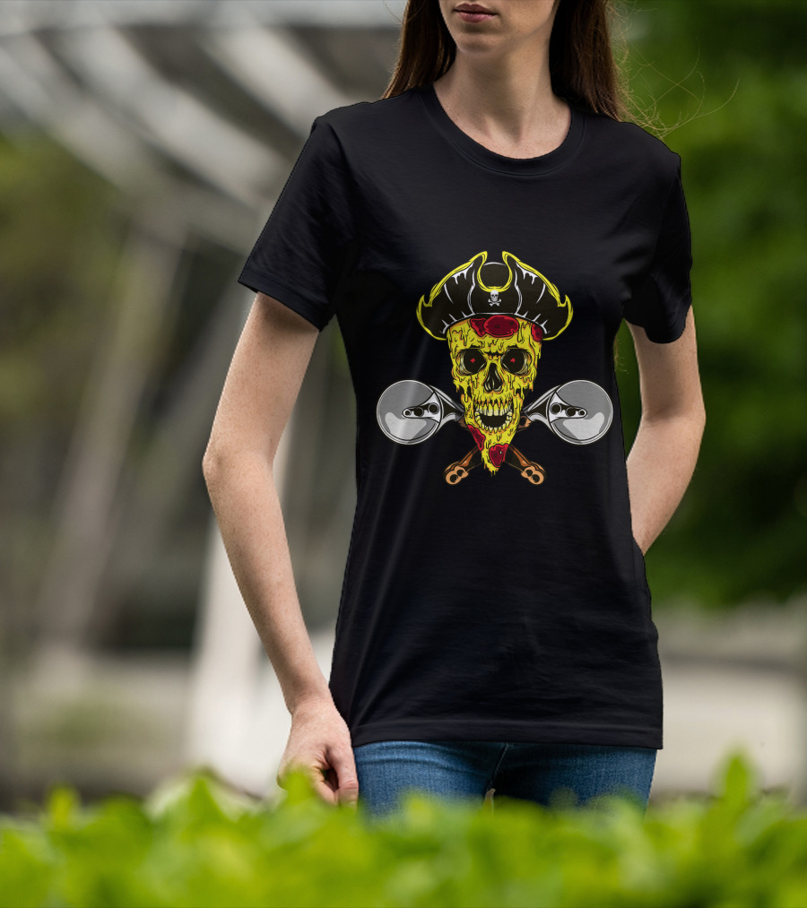 Pirate Skull Pizza With Crossed Wheel Cutters T-Shirt