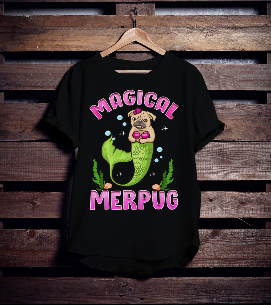 Magical Merpug Pug Dog With Mermaid Tail T-Shirt