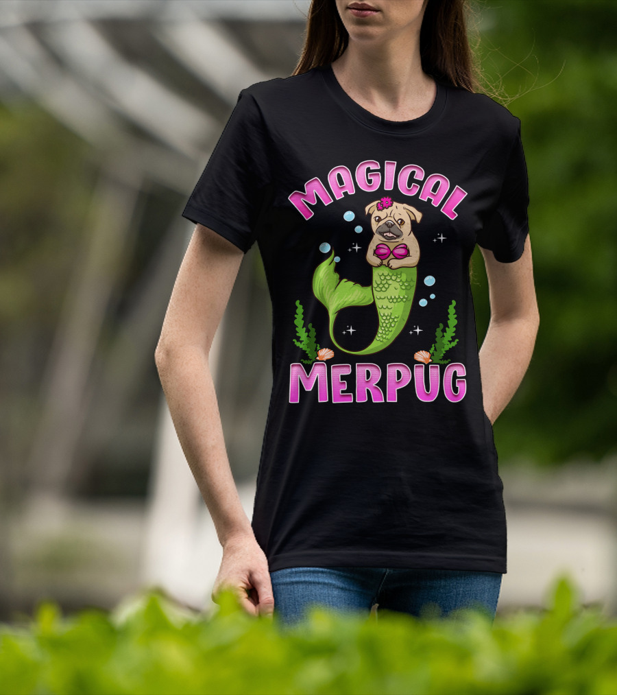 Magical Merpug Pug Dog With Mermaid Tail T-Shirt