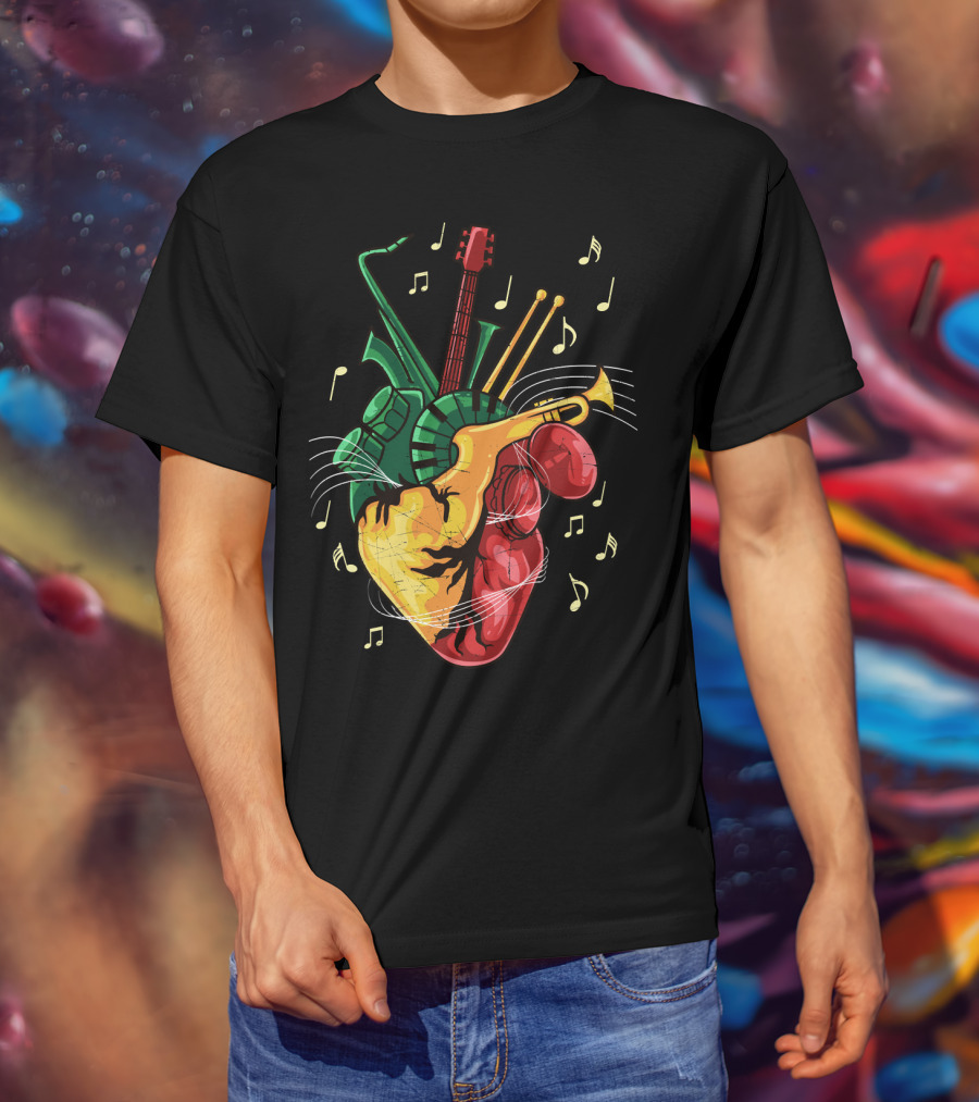 Reggae Lover Jamaican Heart Music Rastafari Instrument Fusion T-Shirt