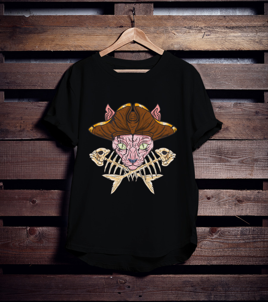 Sphinx Pirate Cat Skull Jolly Roger Crossbones T-Shirt