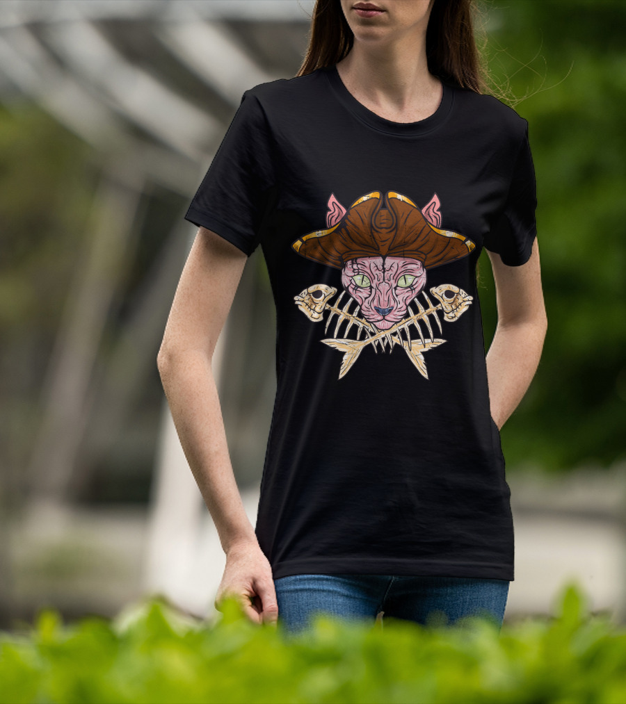 Sphinx Pirate Cat Skull Jolly Roger Crossbones T-Shirt