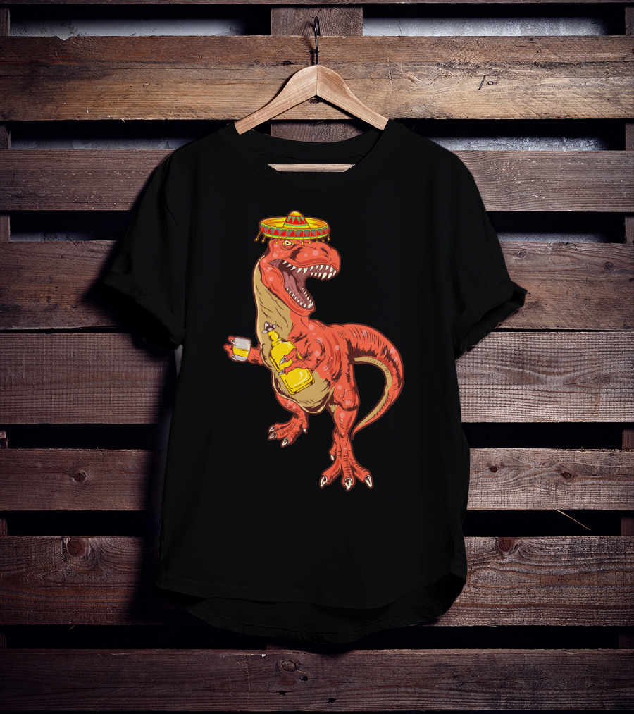Tequilasaurus Rex Dinosaur Tequila Drinking Team Sombrero Fiesta T-Shirt