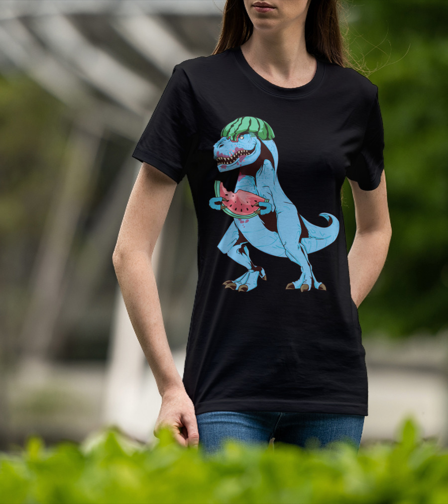 One In A Melon Watermelon Dinosaur Rex Summer Fruit T-Shirt