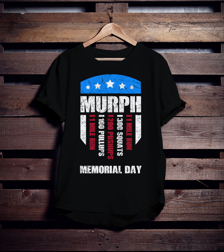 Memorial Day Murph Wod Workout 1 Mile Run 100 Pullups 200 Pushups 300 Squats Recovery T-Shirt