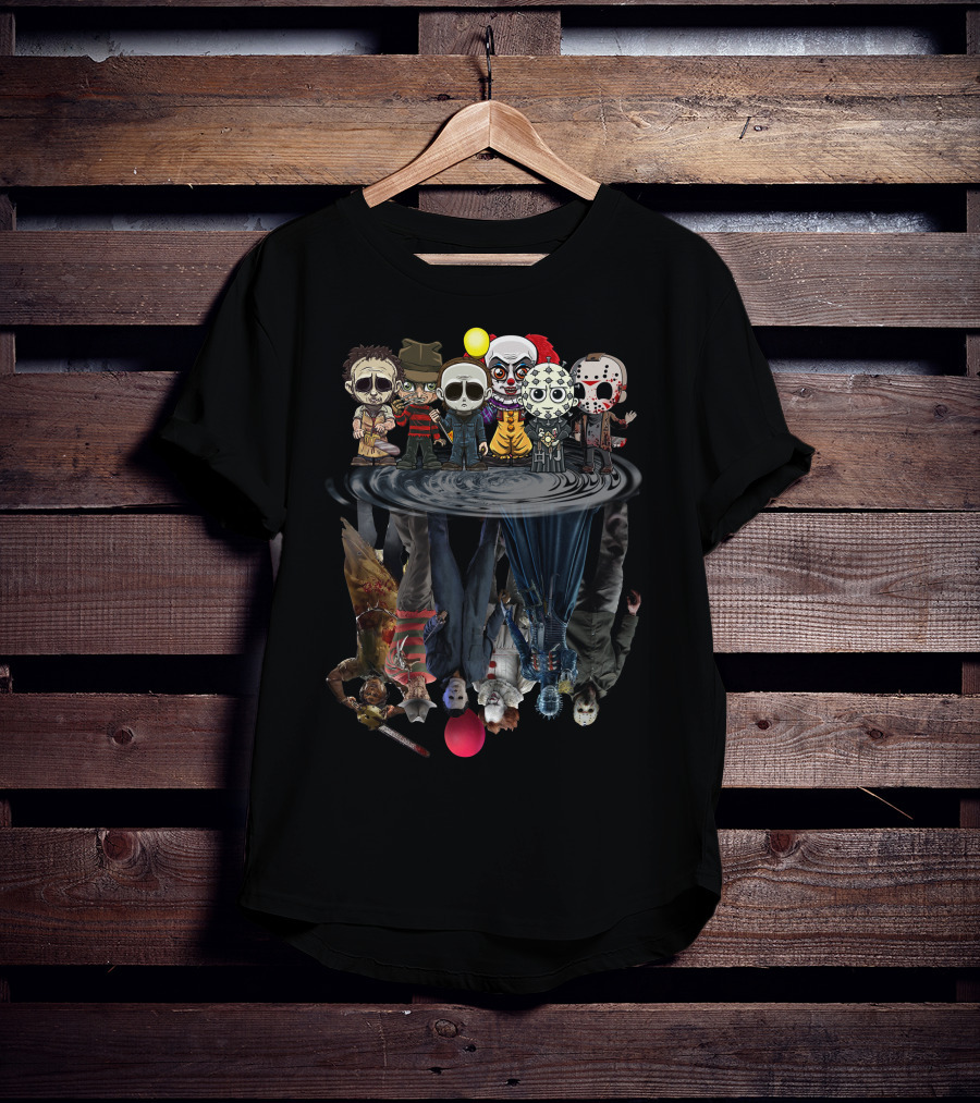 Horror Icons Chibi Reflections In Water Mirror T-Shirt