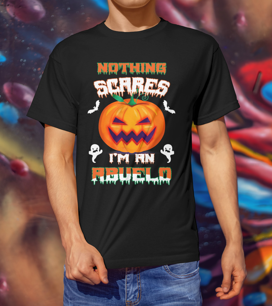 Nothing Scares I'm An Abuelo Halloween Pumpkin Ghosts And Bats T-Shirt