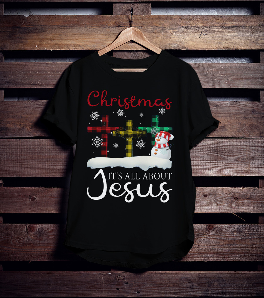 Christmas It's All About Jesus Crosses And Snowman T-Shirt