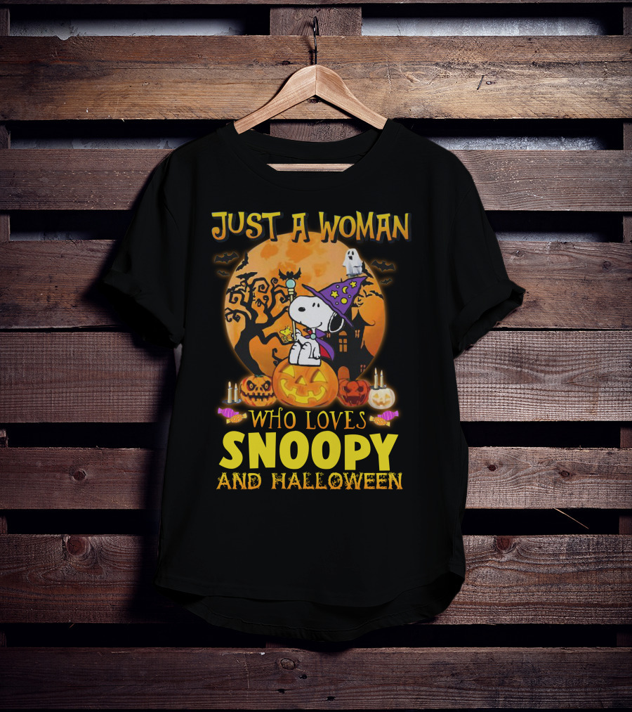 Just A Woman Who Loves Snoopy And Halloween T-Shirt