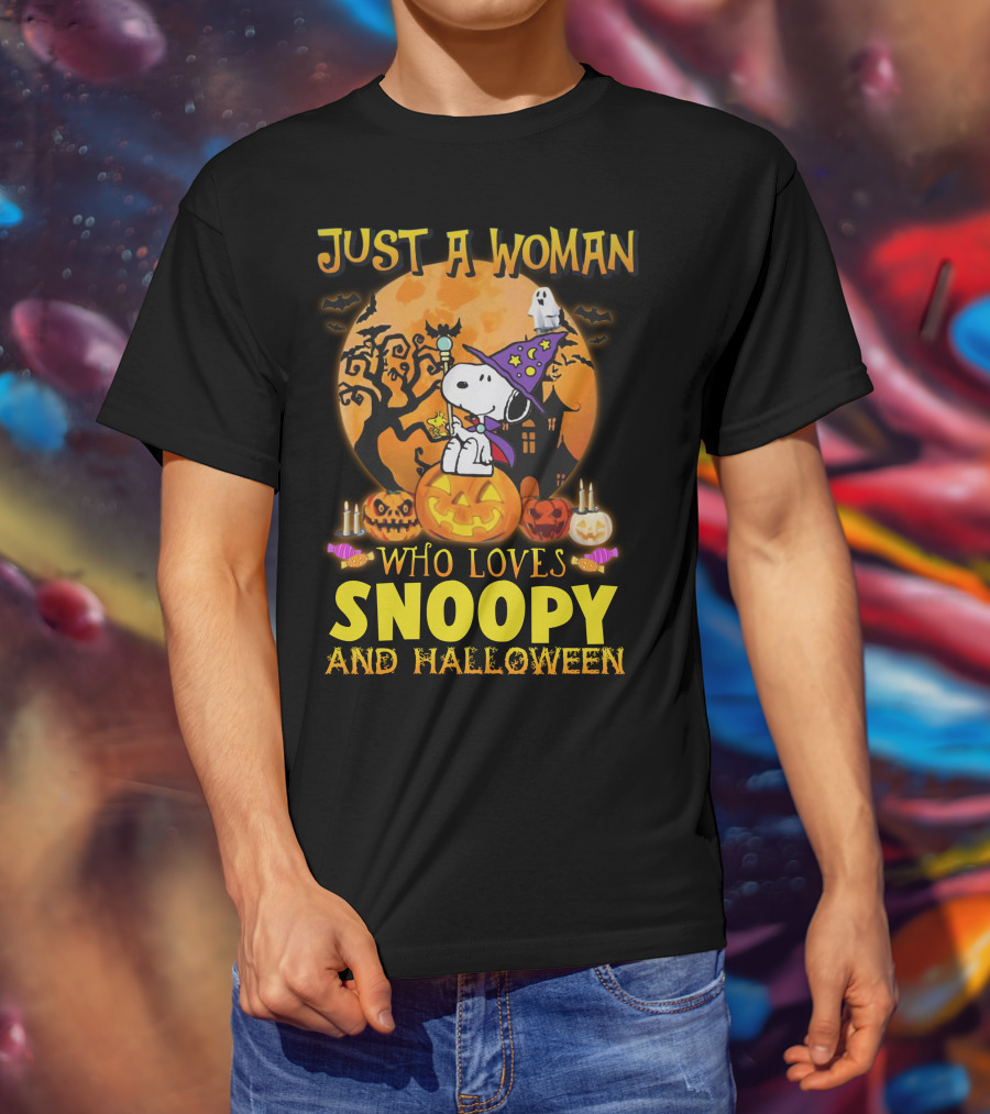 Just A Woman Who Loves Snoopy And Halloween T-Shirt