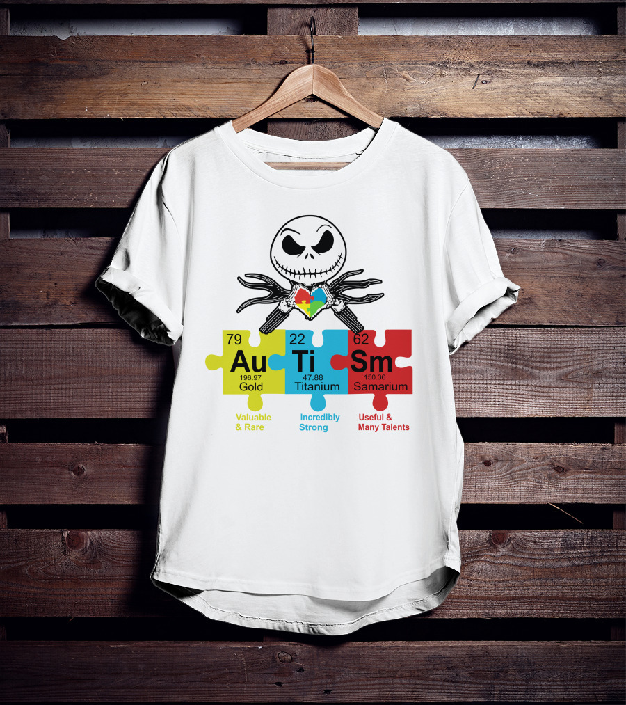Jack Skellington AuTiSm Puzzle Periodic Table Valuable Rare Incredibly Strong Talents T-Shirt