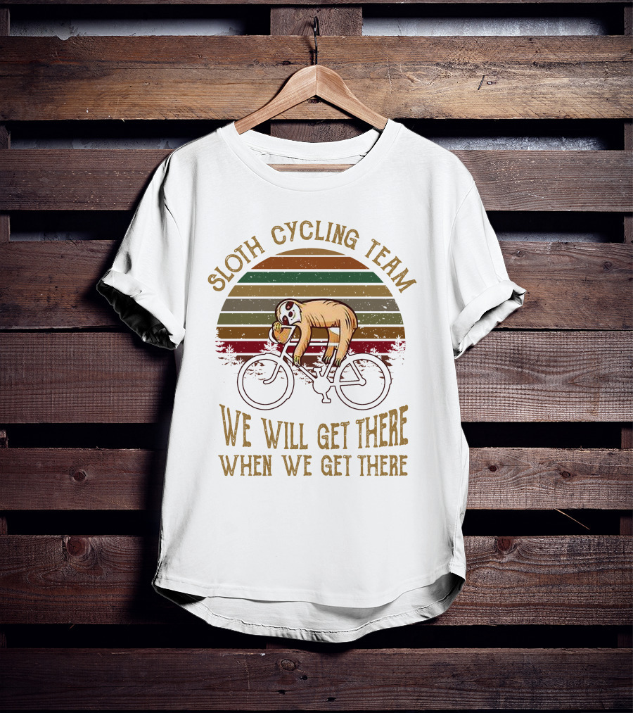 Sloth Cycling Team We Will Get There When We Get There Retro Sunset T-Shirt