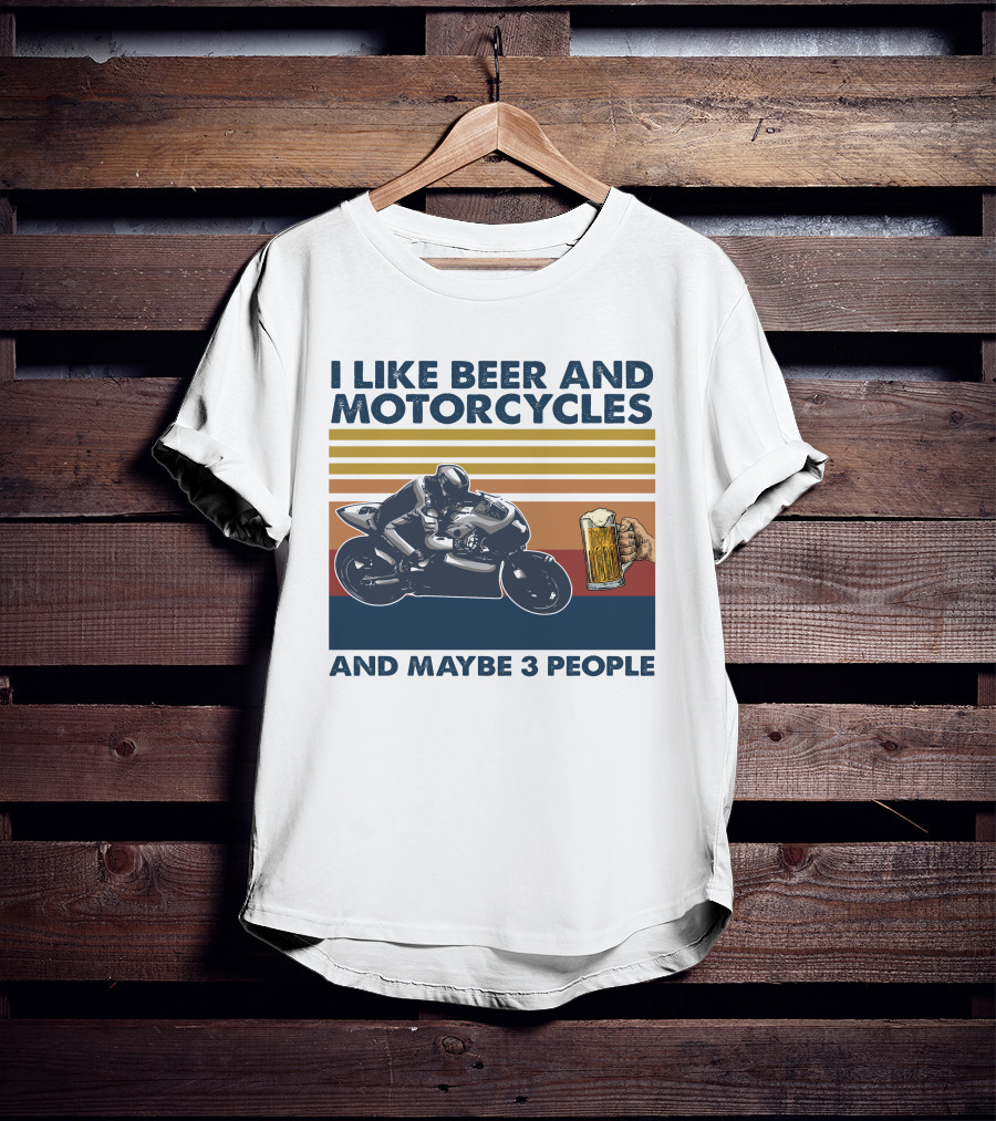 I Like Beer And Motorcycles Vintage Style With Beer Mug And Racer T-Shirt