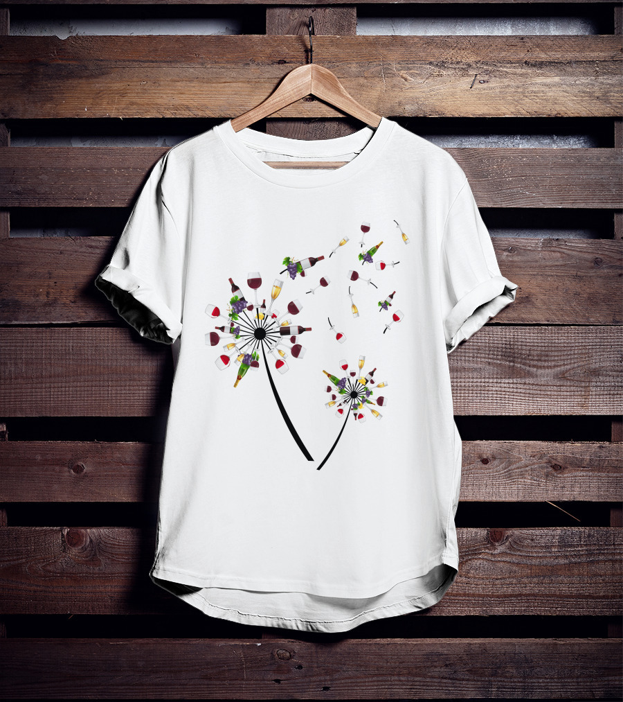 Printady Clothing Store Wine Glasses And Bottles Dandelion T-Shirt