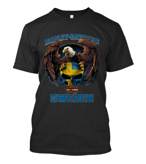 Harley Davidson Sweden Eagle Flag Skull T-Shirt