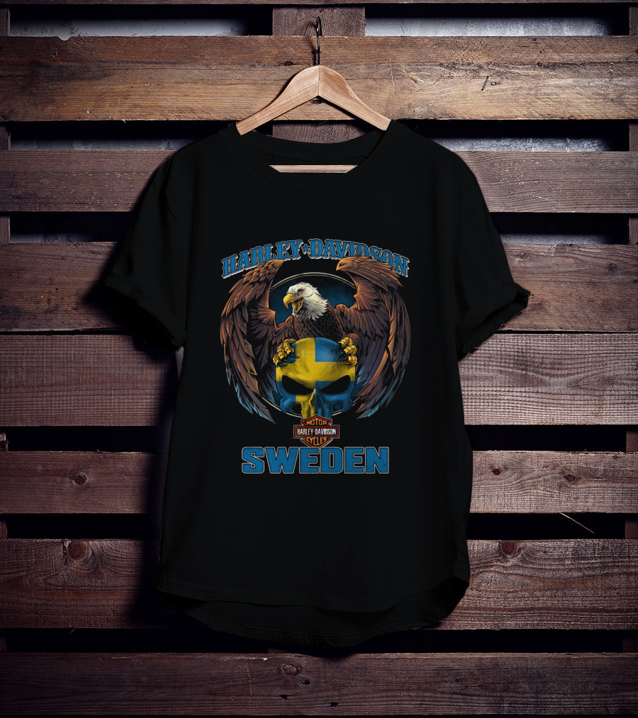 Harley Davidson Sweden Eagle Flag Skull T-Shirt