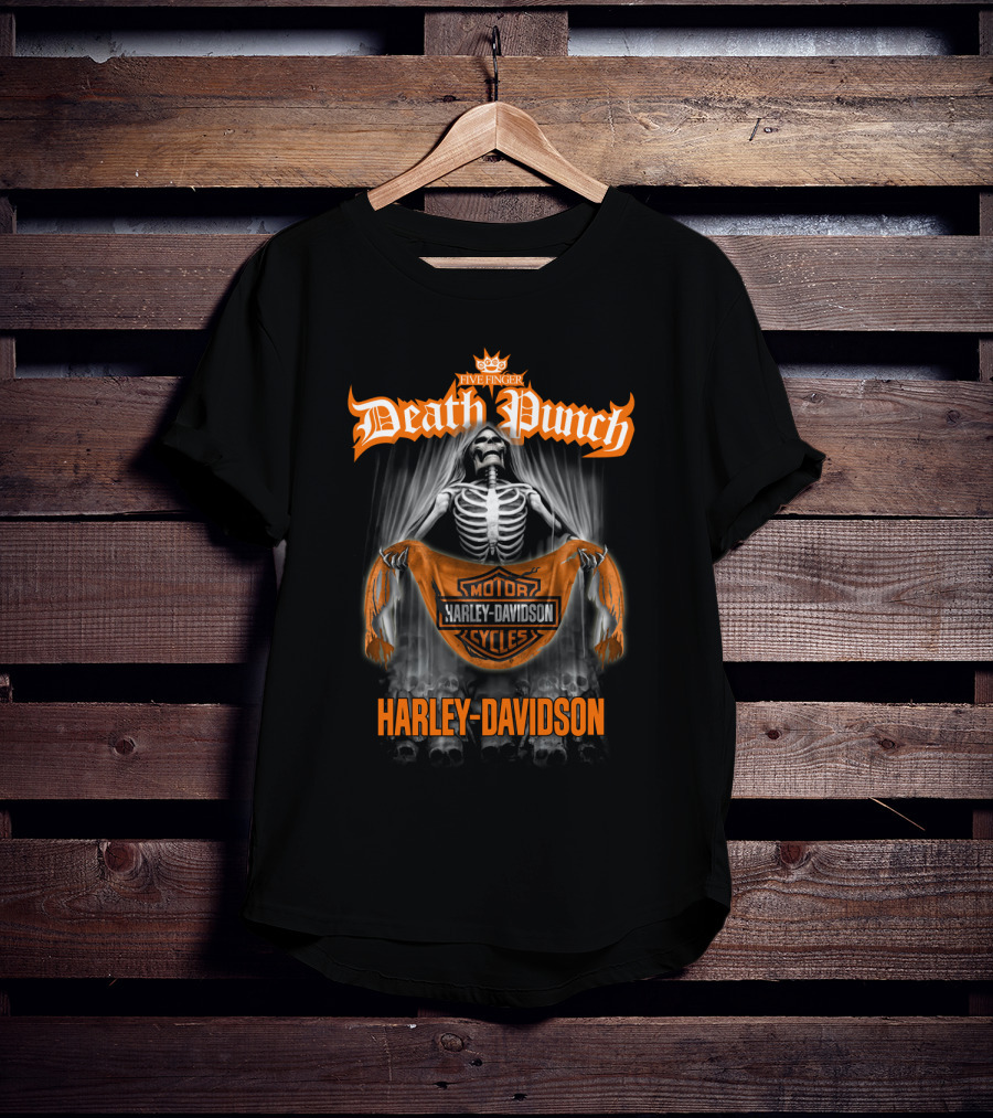 Five Finger Death Punch Harley Davidson Skeleton Motorcycles T-Shirt