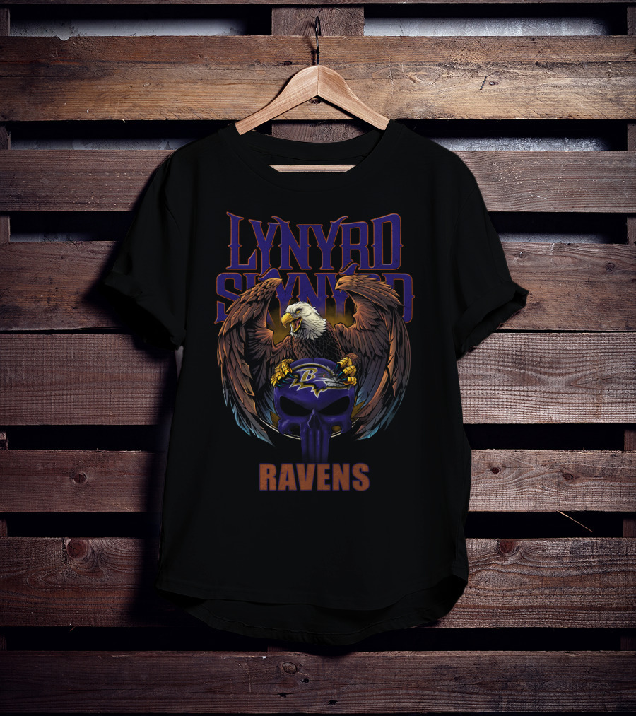 Lynyrd Skynyrd Baltimore Ravens Eagle Holding Helmet T-Shirt