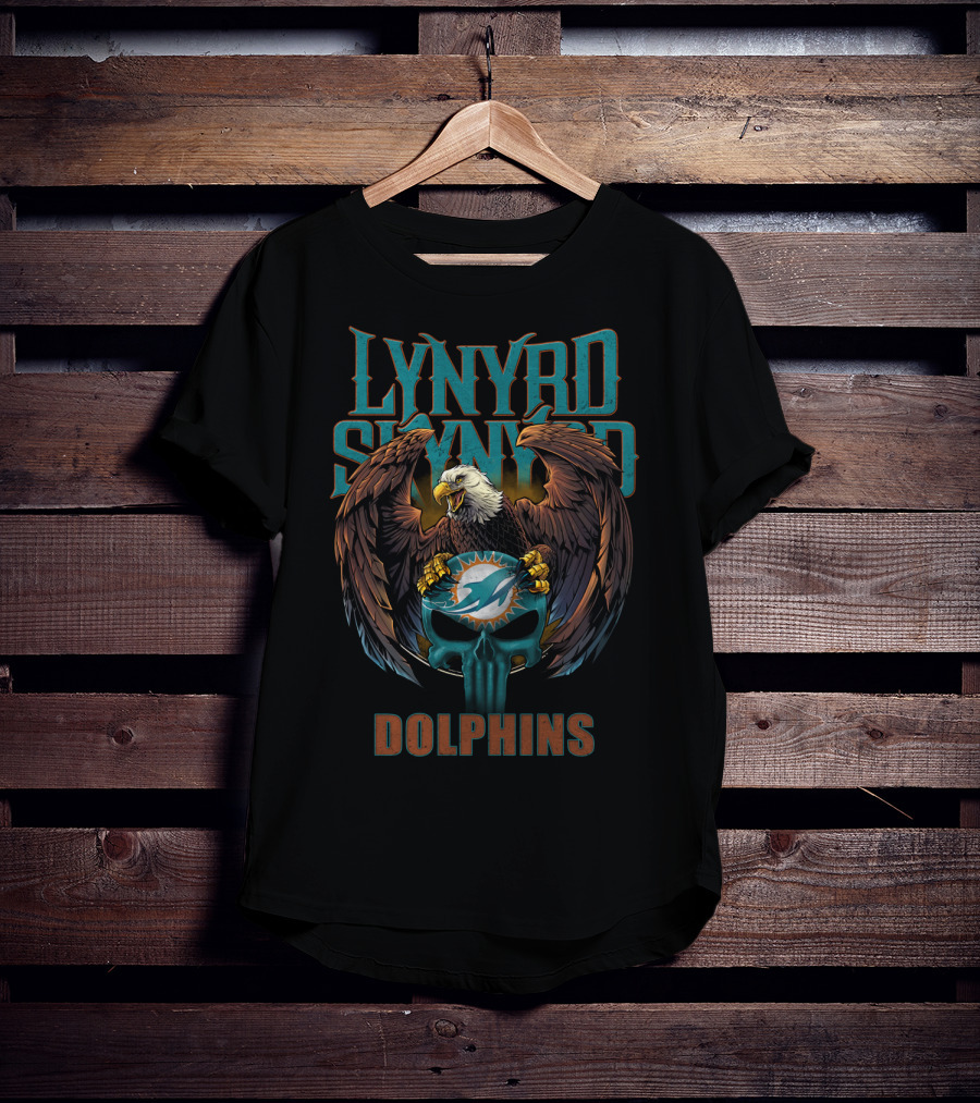 Lynyrd Skynyrd Miami Dolphins Eagle Skulls T-Shirt