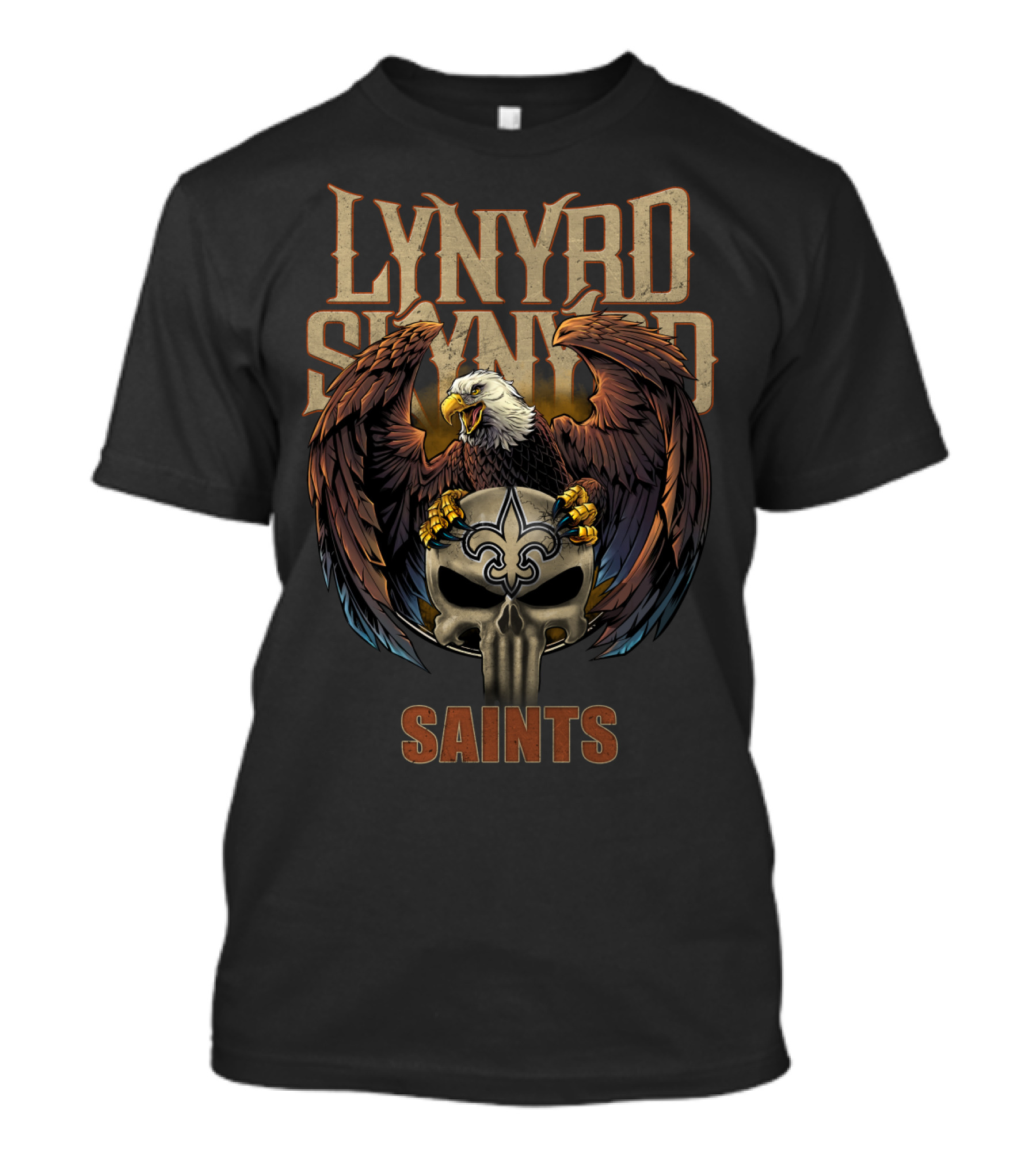 Lynyrd Skynyrd Saints New Orleans Skull Fleur-De-Lis Eagle T-Shirt