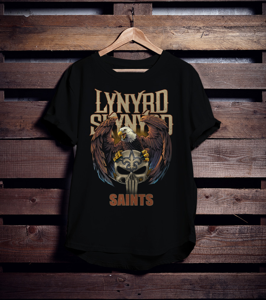 Lynyrd Skynyrd Saints New Orleans Skull Fleur-De-Lis Eagle T-Shirt