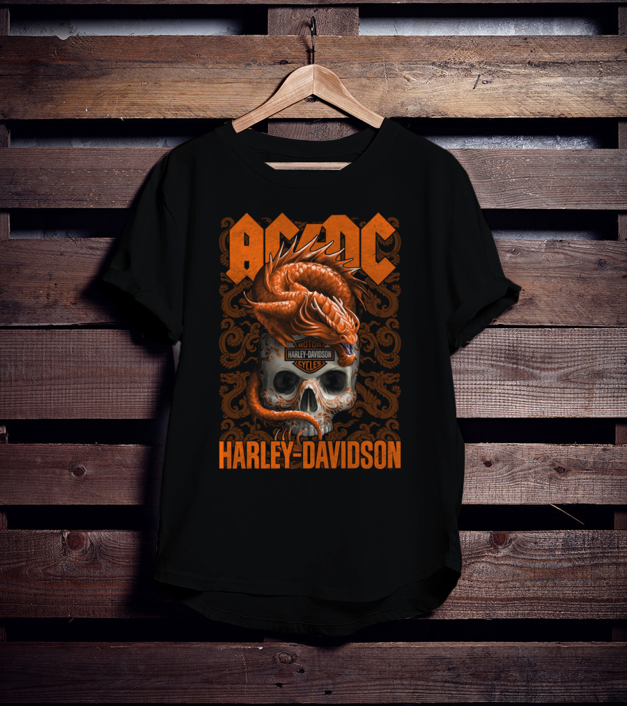 Acdc Harley Davidson Dragon Skull T-Shirt